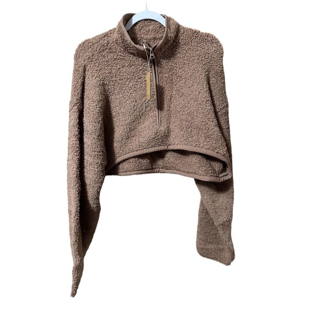 Skims Cropped Sweatshirt Rose Clay Size L/XL Kim Kardashian Teddy Plush NWT